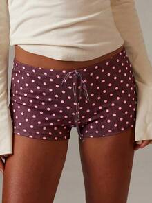 Athîral Women's Casual Polka Dot Print Low Waist Shorts, Summer - Coffee Brown - View 1