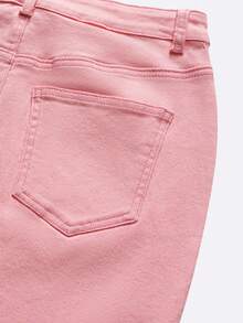 GlowEve Rok Denim Pensil Polos Minimalis Kasual untuk Wanita, Pas Badan, untuk Berpergian - Berwarna merah muda - View 7