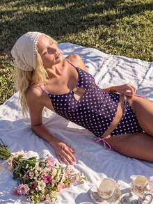 Swim Chiccia 女士海灘夏季音樂節細肩帶金屬飾品打結丁字褲成熟度假風分體比基尼套裝 - 彩色 - 查看 4