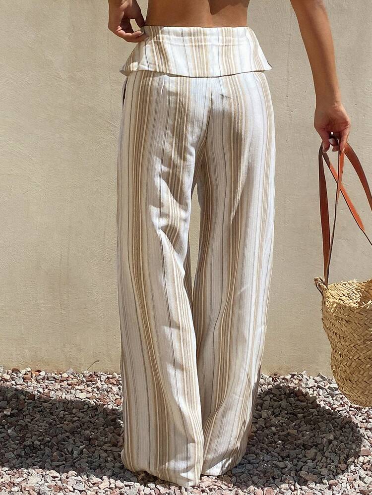 Women's Vacation Casual Striped Wide Leg Long Pants