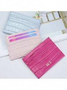 Porte-cartes de crédit personnalisé pour hommes et femmes en cuir PU motif crocodile, portefeuille de poche ultra fin monogramme, lettres initiales personnalisées, cadeau DIY pour anniversaire, Noël, vacances, voyage, stade, sports, blocage RFID, cadeau pour la fête des pères - Noir - Voir 3