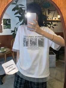 DAZY Women's Slogan Print Round Neck Short Sleeve Casual Streetwear Versatile T-Shirt Graphic Tee Everyday White Autumn Cute Top - White - View 2