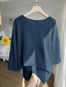 Comfortcana Plus Size Lightweight Short White Jacket , Summer Cotton Comfortable Cardigan In Fall/Winter - Dusty Blue - View 2