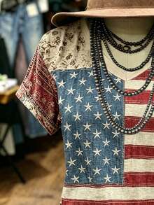 NostaNoir Kaos Wanita Motif Vintage untuk Hari Kemerdekaan Musim Panas - MultiWarna - View 3