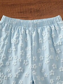 SHEIN Playful Pals 2件組少女可愛時尚Y2K 3D花朵軟綿短袖上衣褲套裝 夏季海灘日常穿搭服飾 - 彩色 - 查看 7