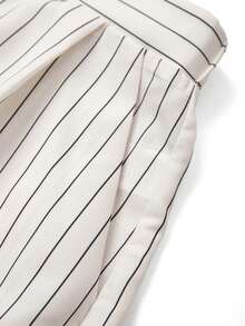 GlowEve CURVE Plus Size Women's Casual Vertical Striped Wide Leg Shorts, Versatile For Daily Wear And Commuting, Suitable For Spring And Autumn. Women's Casual Shorts, Simple All-Match Commuter Shorts, Women's Formal Trousers Shorts, Women's Shorts Series. - Black and White - View 5