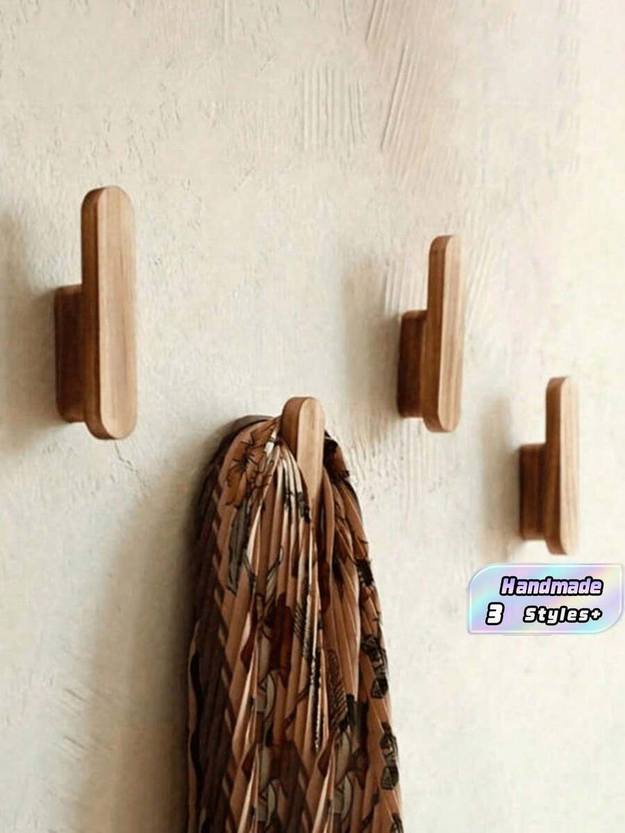 1/3/6 Pieces Rustic Wood Wall Hooks Handmade Easy Installation Entryway Bedroom Bathroom Coat Robe Towel Holder Storage Shelf Christmas Decoration Gift Natural Wood Color Wall Hook Set For Home Hallway Rustic Decor Space Saving - log color - View 1