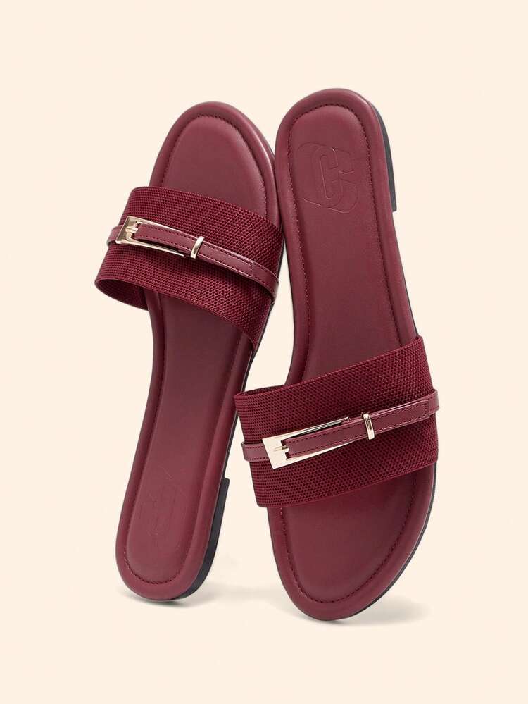 CUCCOO BASICS Women Shoes New Fashion Versatile Burgundy Knitted Flat Bottom One Piece Women's Flat Sandals Slippers Lightweight Not Tired Slouchy Sandals Women's Flat Sandals