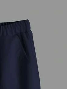 SHEIN 青少年男孩素色腰部抽繩口袋休閒長褲 - 藏蓝色 - 查看 10