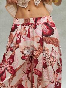 Bohemela Casual Woven Printed Loose Fit Women's Long Pants Beach Panlakad Burgundy Autumn - Multicolor - View 3