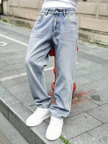 EGENSIO Celana Jeans Kasual Pria Model Washed untuk Komuter, Warna Biru Muda, Musim Gugur - Light Wash - View 5