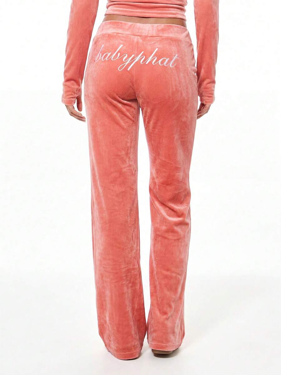 BABYPHAT Velour Flare Leggings With Embroidered Logo Detail And Wide-Leg Silhouette - Coral Pink - View 1