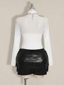 SHEIN ICON Plus Size Mesh Patchwork Y2K Sexy Bodysuit - White - View 2