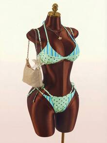 Amplova Women's Polka Dot Patchwork Striped Sexy 2 In 1 Swimsuit Set, Suitable For Summer Beach Vacation - Multicolor - View 6