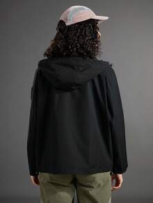 WanderVale Women's Solid Color Casual Hooded Outdoor Windbreaker Jacket Sports - Black - View 3