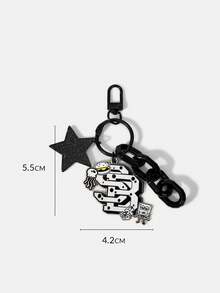 SpongeBob SquarePants | SHEIN 1Pc SpongeBob Black And White Star Burger Headphone Cover Accessories Bag Pendant Keychain - Multicolor - View 6