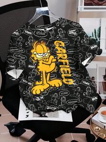 GARFIELD | SHEIN 女款夏季休閒卡通印花T恤 - 白色 - 查看 4