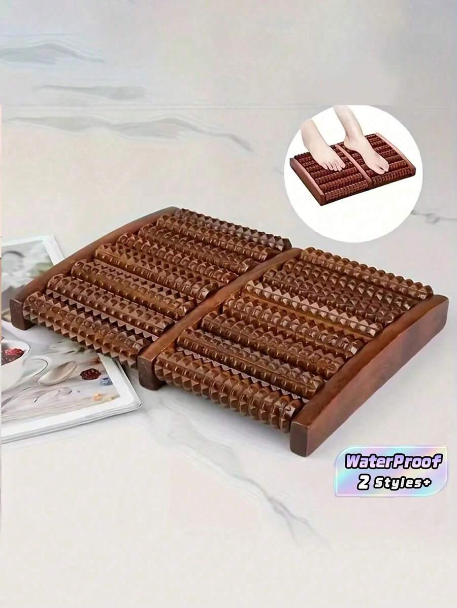 8/5 Rows Reflexology Massage Roller - Wooden Foot Massager Roller For Adults, Foot Massage Tool For Home And Office Use, Desk Foot Massager, Foot Massager, Office Relaxation, Ergonomic Design, Natural Wood Surface - Multicolor - View 1