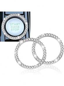 1pc Car Single Key Start Button Decorative Ring Inlaid Diamond Crystal Ignition Ring White With Rhinestone Sparkle Bling Interior Accessory For Most Cars Note Size May Not Fit All Car Models - A - View 5