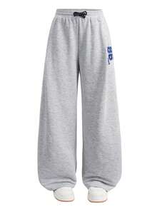 SHEIN Teen Girls Casual Sports Sweatpants, Heather Gray Colorblock With Exquisite Embroidered Number Pattern, Loose Fit - Grey - View 8
