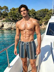 Manfinity Swimmode Men's Vacation Casual Striped Beach Shorts Holiday / Vacation / Beach / Hawaii / Tropical / Swim /  Bathing - Black - View 6