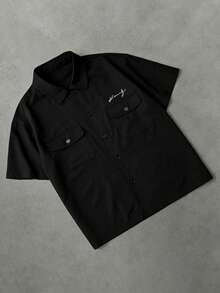 PAVTROS Men's Collegiate Style Printed Short Sleeve Shirt - Black - View 3