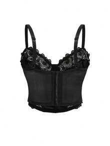 AltBold Plus Size Fashion Pioneer Lingerie Series Skull Embroidery Patchwork PU Glue Bone Support Underwire Bustier - Black - View 7