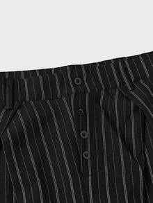 SWAVVY Pantalones anchos y sueltos con rayas y pliegues para hombre con bolsillos, para cena - Negro - Ver 4