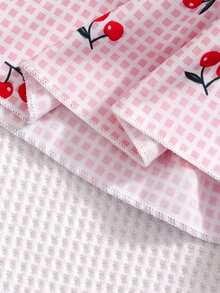SHEIN 女童櫻桃格紋細肩帶上衣與直筒彈性腰長褲夏季度假風套裝 - 粉色 - 查看 8