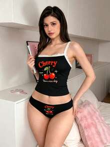 PetitDoll 女款 2 件組蕾絲拼接內衣套裝 - 黑與白 - 查看 5