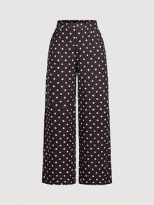 SHEIN MOD 女款波點休閒百搭日常外出長褲 - 黑與白 - 查看 2