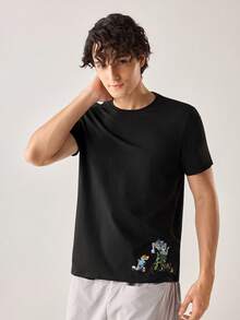 Strevion TOM & JERRY Kaos Pria Minimalis Motif Grafis , Kerah Bulat, Lengan Pendek, Musim Panas - Hitam - View 4