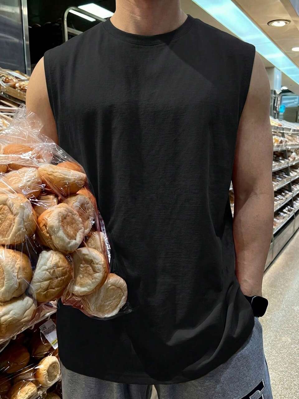 Black Sleeveless Loose Fit Men's T-Shirt Summer