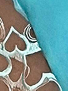 Napfluff CURVE Napfluff CURVE 心形刺繡拼接露背設計性感仿絲大尺碼睡衣套裝 - 薄荷藍 - 查看 7