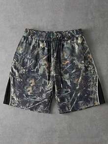 Manfinity Hypemode Pantalones cortos casuales para hombre con estampado de ramas y cintura con cordón, para vacaciones - Multicolor - Ver 1