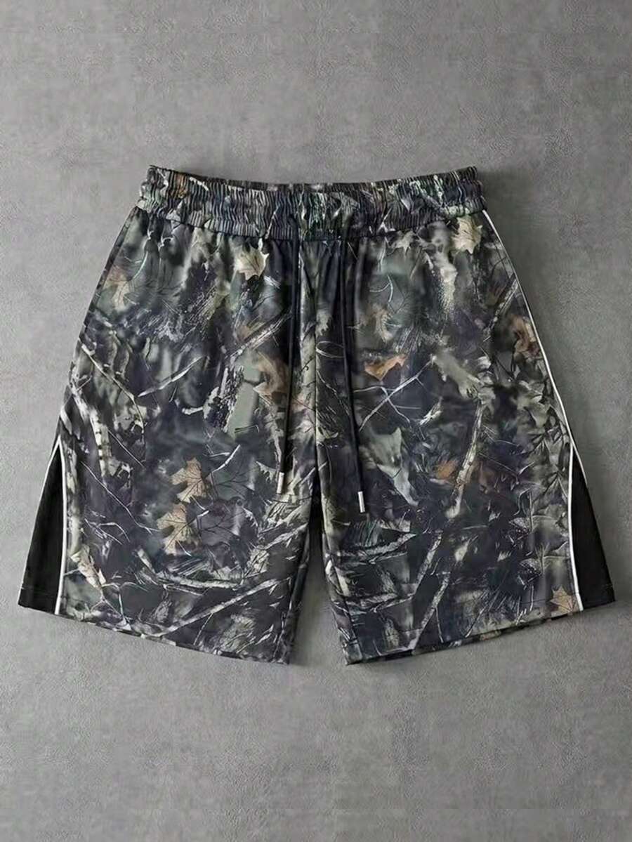 Manfinity Hypemode Pantalones cortos casuales para hombre con estampado de ramas y cintura con cordón, para vacaciones - Multicolor - Ver 1