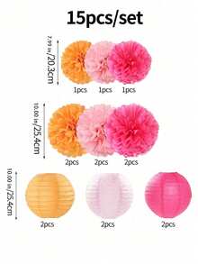 15pcs/11pcs Party Decoration Set - Available In Fuchsia, Orange, Pink, Or Gold Beige And Gold Paper Lanterns, Paper Flowers, And Paper Fans. Perfect For Summer Weddings, Bridal Showers, Graduation Ceremonies And Birthday Parties, Wedding Decorations, Graduation Party Decorations, And Everyday And Holiday Parties. - B - View 3