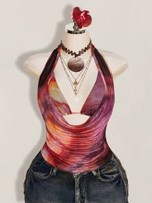 SHEIN ICON Plus Size 2pcs Summer Going Out Beach Hawaii Party Homecoming Concert Club Glitter Backless Women Tank Tops & Camis - Red Violet - View 3