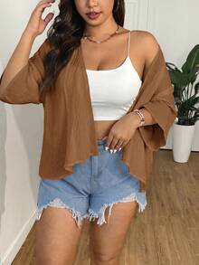 Comfortcana Plus Size Lightweight Short White Jacket , Summer Cotton Comfortable Cardigan In Fall/Winter - Khaki - View 10