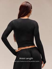 GLOWMODE TENCEL™ Modal All In Flow Silky Lightweight Fix Fit Waist Length Long Sleeve Top Daily Casual Wear - Black - View 2