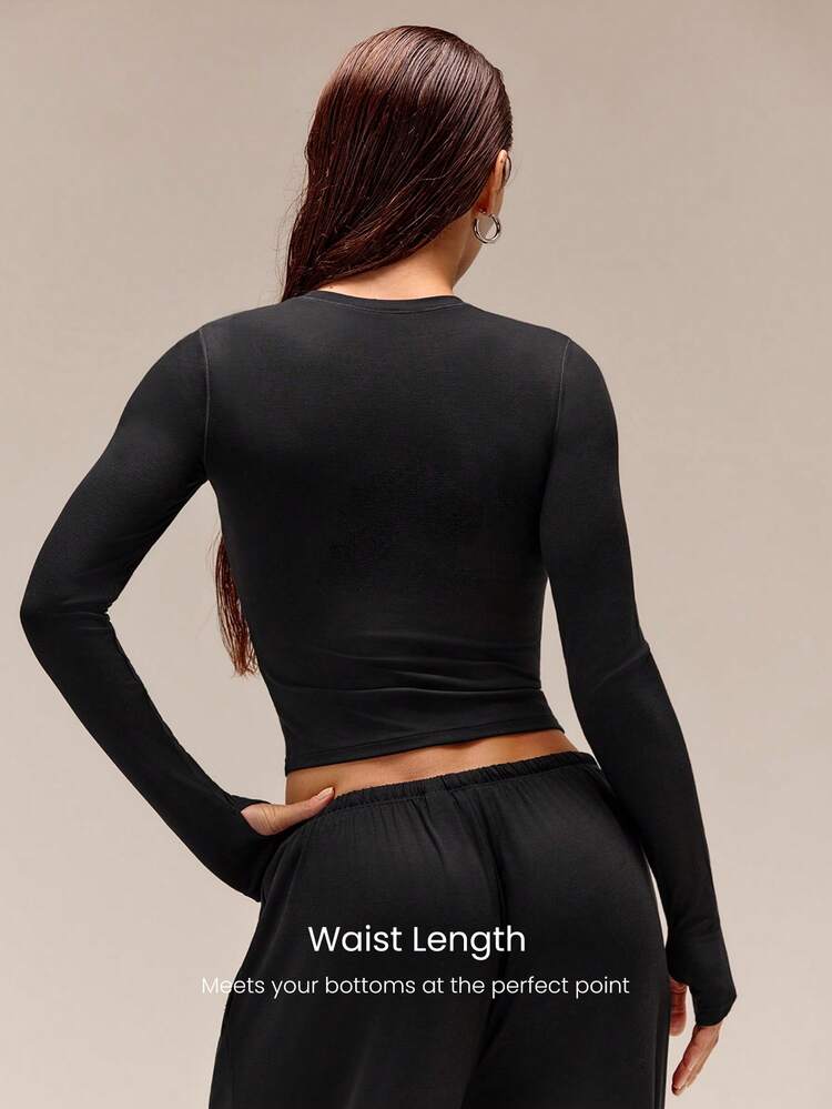 TENCEL™ Modal All In Flow Silky Lightweight Fix Fit Waist Length Long Sleeve Top Daily Casual Wear