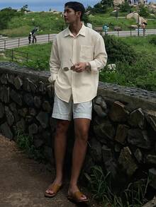DAZY 春季黃色條紋長袖男士襯衫 - 黃色 - 查看 5
