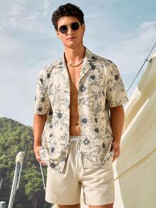 Manfinity VDAYZ Men's Floral Print Short Sleeve Shirt And Drawstring Shorts Beach Set Couple Matching Swimwear Matching Swimwear For Couples Couple Beach Holiday Vaca - Multicolor - View 2