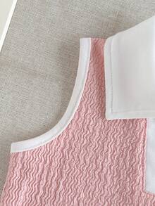 SHEIN Playful Pals 2件組女嬰粉色V領領口無袖背心上衣 & 淺藍色裙褲可愛夏季度假套裝，附刺繡蝴蝶結藍色調 - 粉色 - 查看 6