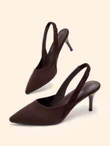 CUCCOO BASICS Woman Shoes Minimalist Elegant Point Toe Black Slingback Stiletto Pumps For Summer Vacation Shoes Summer Elegant Heels Back To School Shoes College Student Shoes Spring Shoes Spring Break Easter For Christmas - Coffee Brown 1 - View 4