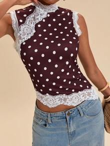 Travachic Polka Dot Lace Patchwork Women's Tank Top Summer Party Everyday Birthday Dates Tea Brunch Daytime Country Concert Elegant Romantic - Multicolor - View 3
