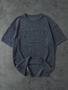Kids Tween Boy Casual Simple Snowflake Knit Grey Short Sleeve 3D Embossed Letter Y2K Pattern Pullover Crew Neck T-Shirt, Suitable For Back To School, Outings, Gatherings, Vacations, Spring And Summer - Grey - View 4