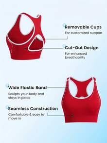 Slayform Slayform Sutiã desportivo feminino sem costuras com debrum, recorte nas costas e cor contrastante - Vermelho - Ver 7