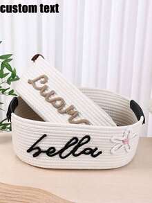 Customized 1pc Handwoven Rope Storage Basket, Suitable For Bathroom, Bedroom, Living Room, Pets Toys, Valentine's Day, Wedding, Home Decor, Halloween, Back To School Student Storage Box,Home Refresh,Customized Storage Basket,Easy Comfort,Home & Living,Christmas Home Atmosphere,Souvenirs,Reusable,Adorable,High-Quality,Elegant Living - White - View 6