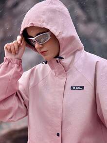 WanderVale Chaqueta Softshell con Capucha, Cierre de Cremallera, Parche de Letra, Cordón Ajustable, para Deportes al Aire Libre - Rosa - Ver 3